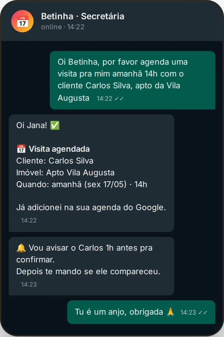 Exemplo do Agente Secretária em ação